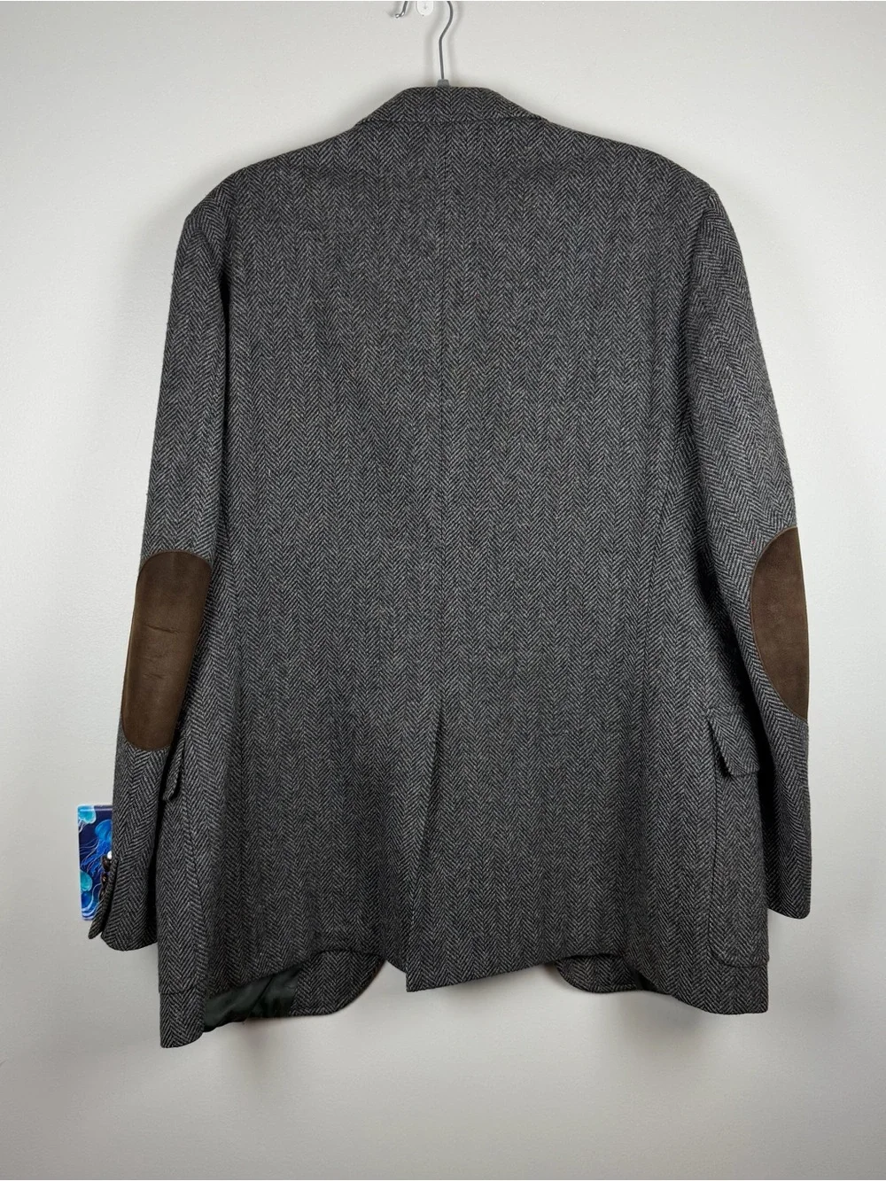 VTG Palm Beach Herringbone Wool Tweed Sport Coat 42L Elbow Patches Academia